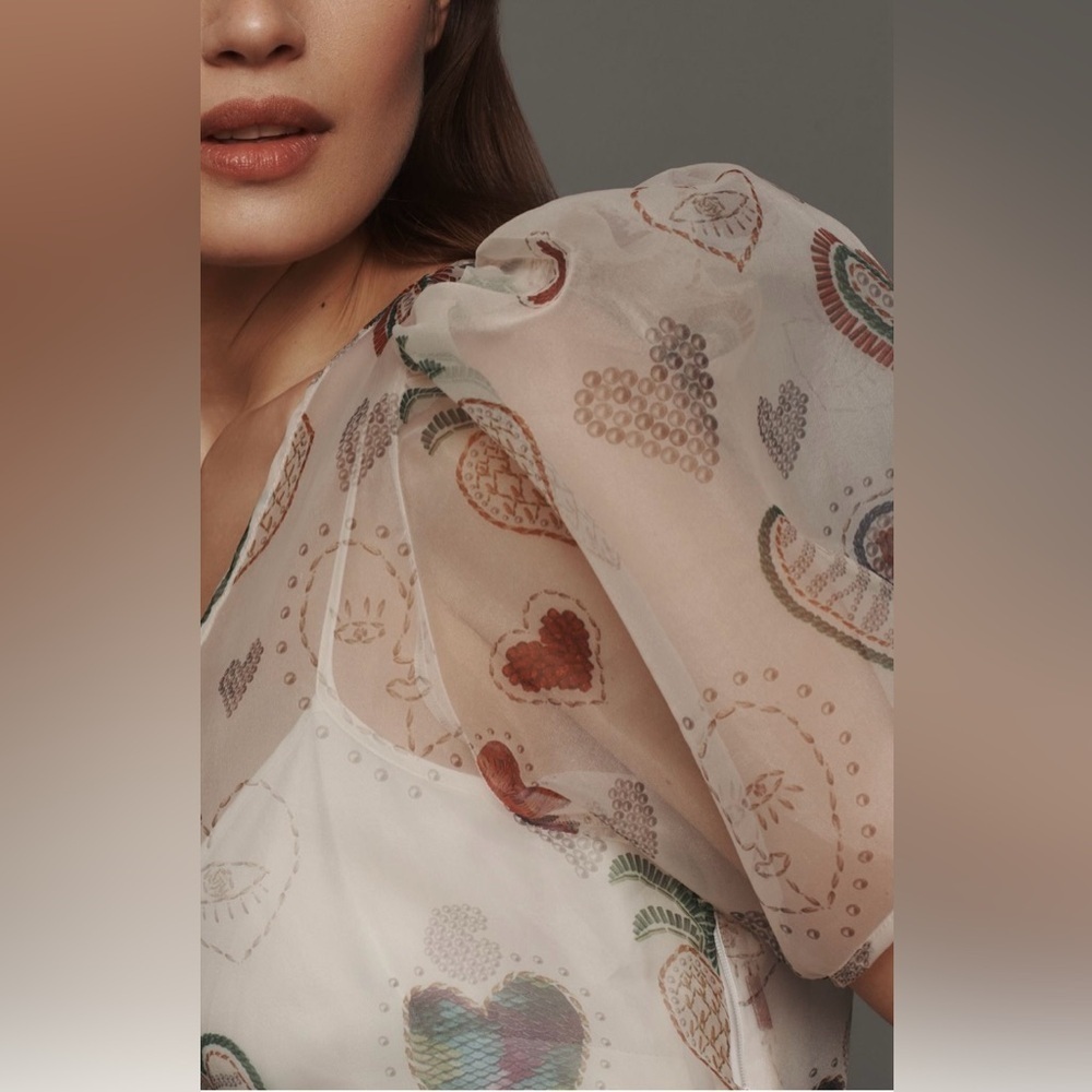 Anthropologie x Farm Rio Semi-Sheer Puff-Sleeve Dress Sz S NWT - Picture 2 of 15